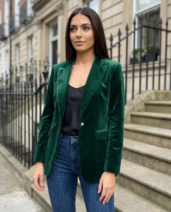 Satin Eve styling: Velvet Single-Button Blazer