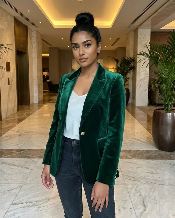 Satin Eve styling: Velvet Single-Button Blazer