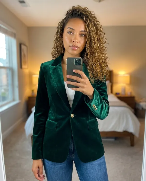 Satin Eve styling: Velvet Single-Button Blazer