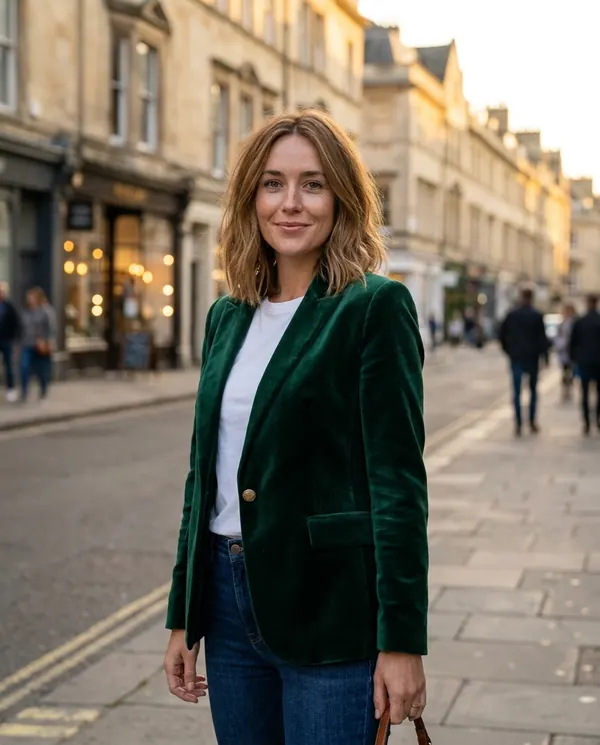 Satin Eve styling: Velvet Single-Button Blazer