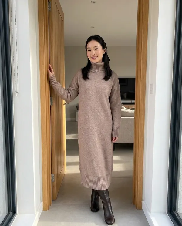 Satin Eve styling: Turtleneck Knit Midi Dress
