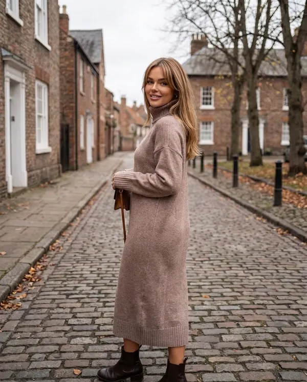Satin Eve styling: Turtleneck Knit Midi Dress