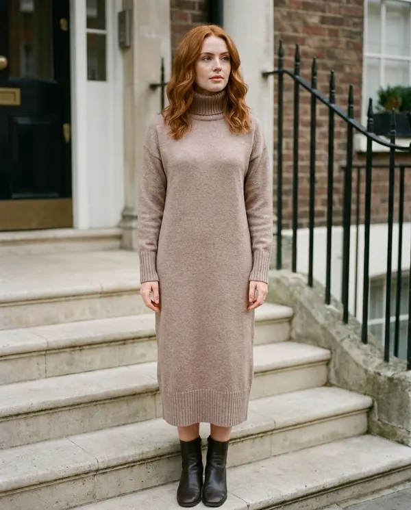 Satin Eve styling: Turtleneck Knit Midi Dress