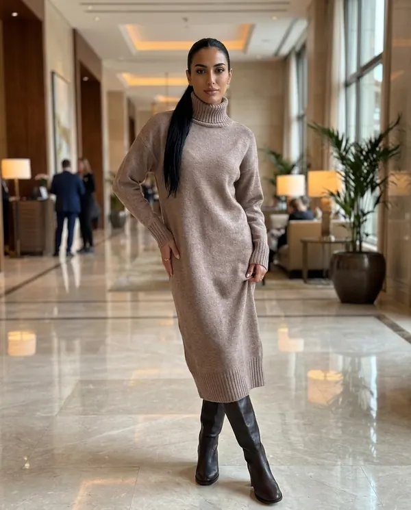 Satin Eve styling: Turtleneck Knit Midi Dress
