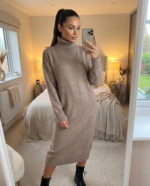 Satin Eve styling: Turtleneck Knit Midi Dress