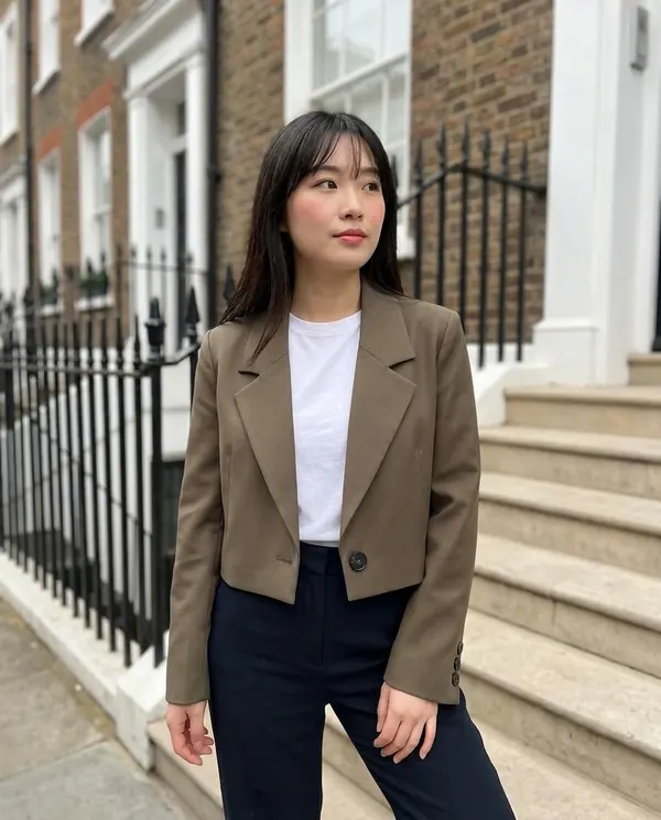 Satin Eve styling: Cropped One-Button Blazer