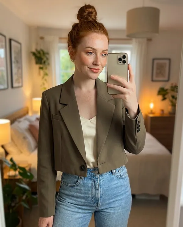 Satin Eve styling: Cropped One-Button Blazer