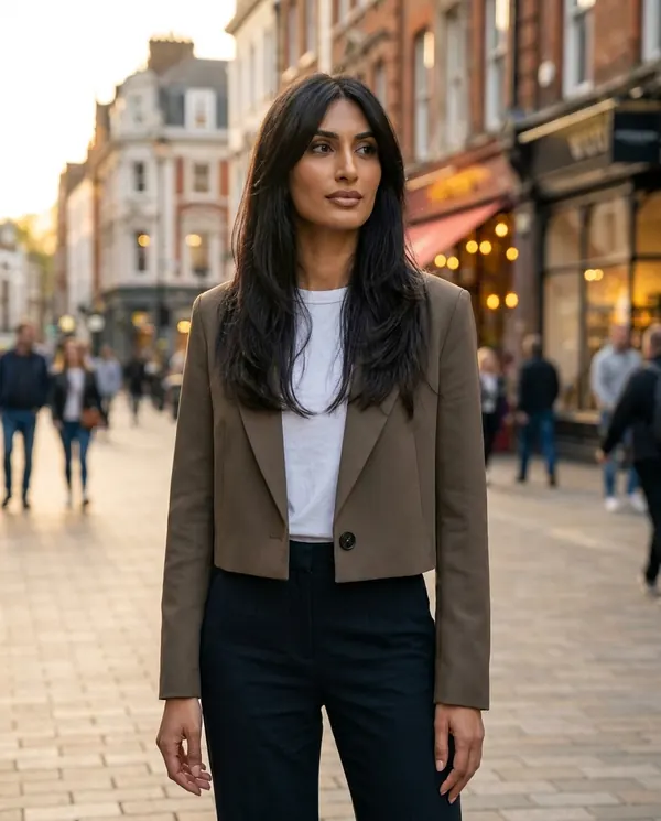 Satin Eve styling: Cropped One-Button Blazer