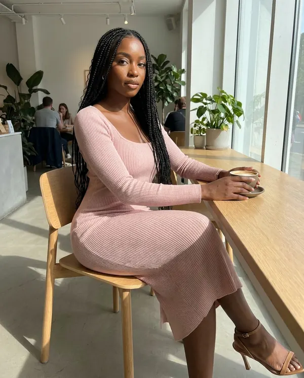 Satin Eve styling: Square-Neck Rib Knit Midi Dress