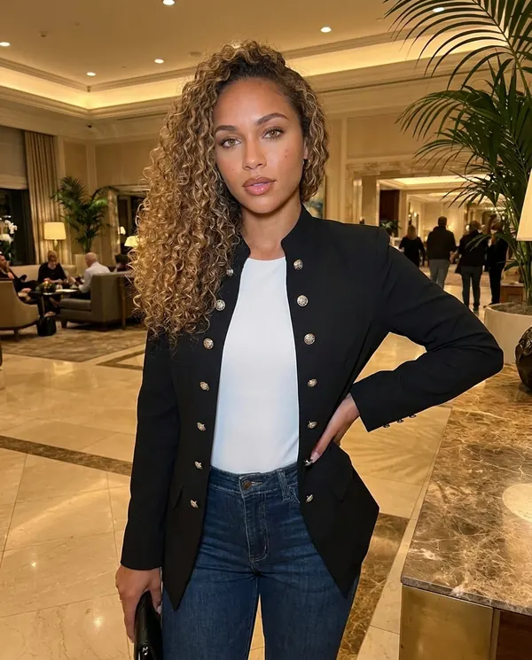 Satin Eve styling: Military Double-Breasted Blazer