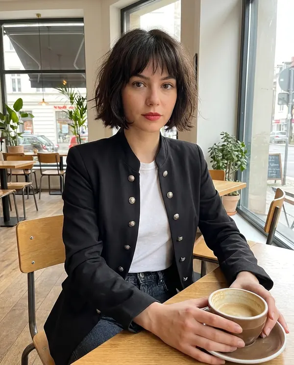Satin Eve styling: Military Double-Breasted Blazer
