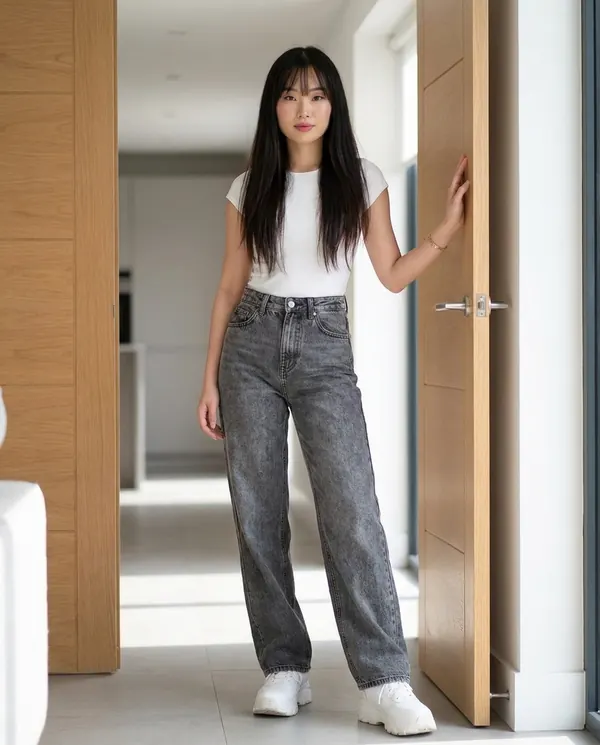 Satin Eve styling: Washed Wide-Leg Jeans