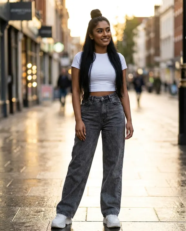 Satin Eve styling: Washed Wide-Leg Jeans