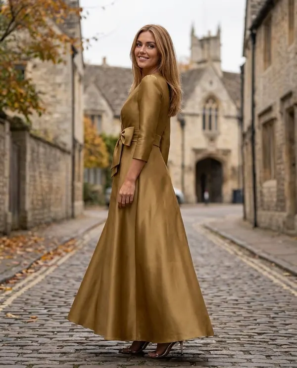 Satin Eve styling: Satin Bow-Waist A-Line Maxi Dress