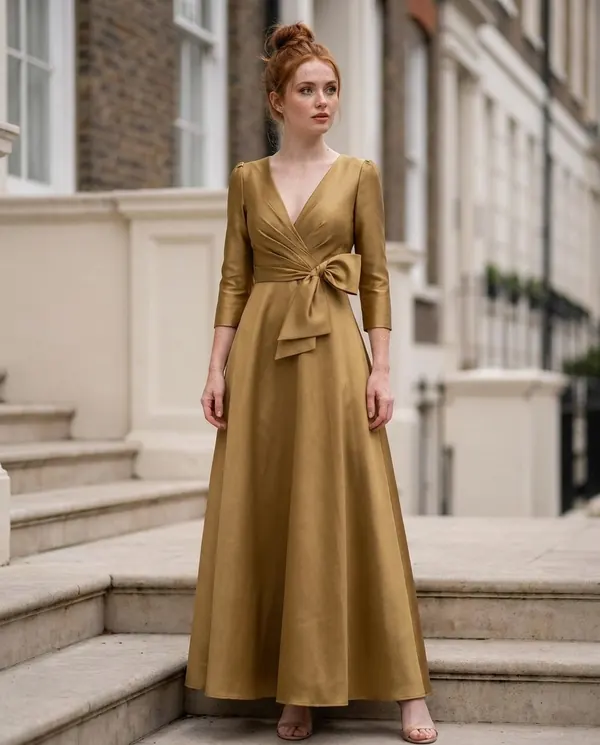 Satin Eve styling: Satin Bow-Waist A-Line Maxi Dress