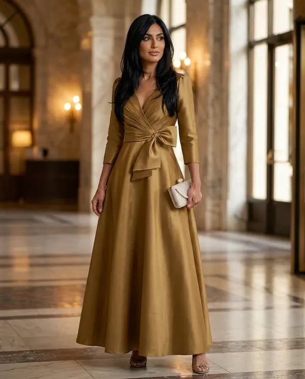 Satin Eve styling: Satin Bow-Waist A-Line Maxi Dress