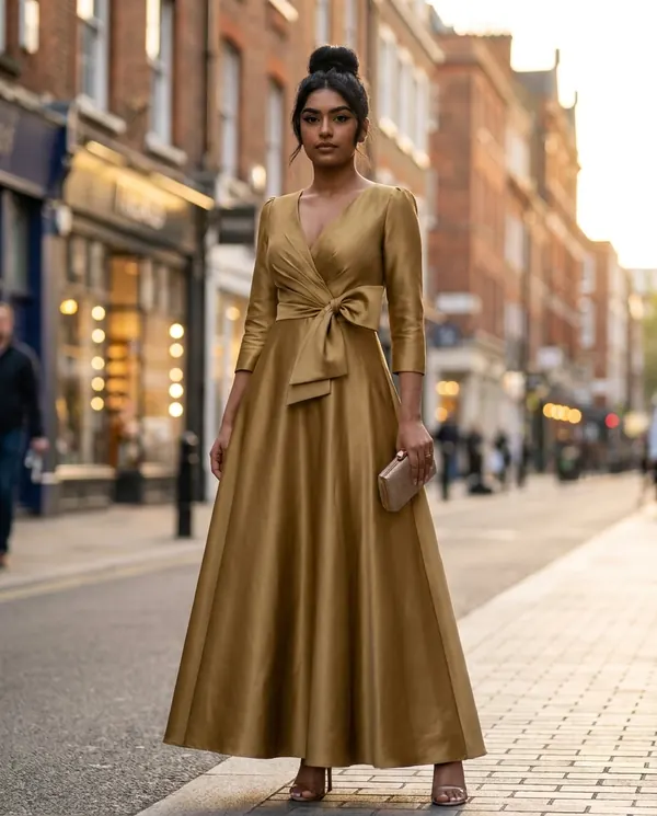 Satin Eve styling: Satin Bow-Waist A-Line Maxi Dress