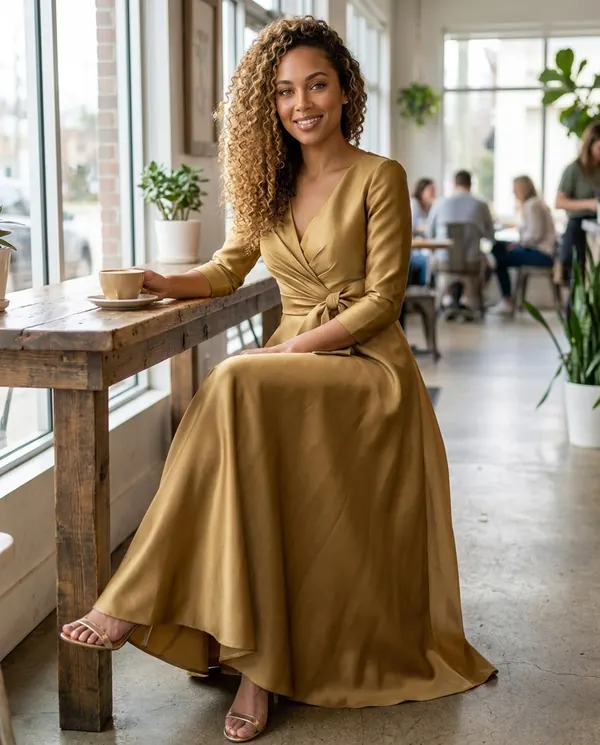 Satin Eve styling: Satin Bow-Waist A-Line Maxi Dress