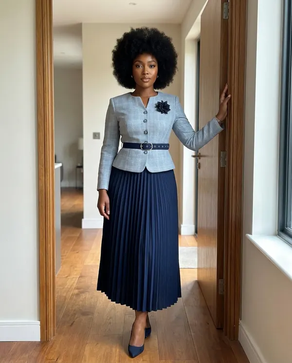 Satin Eve styling: Peplum Blazer and Pleated Midi Skirt Set