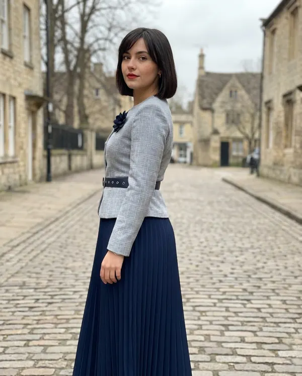 Satin Eve styling: Peplum Blazer and Pleated Midi Skirt Set