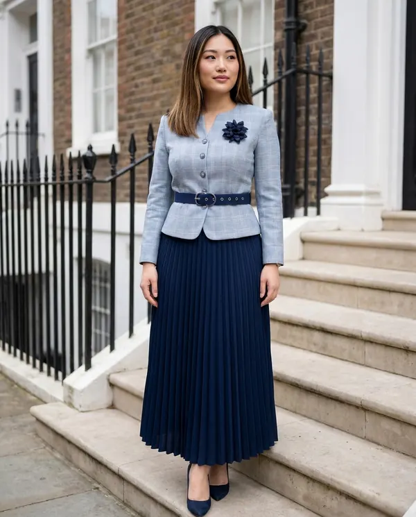 Satin Eve styling: Peplum Blazer and Pleated Midi Skirt Set