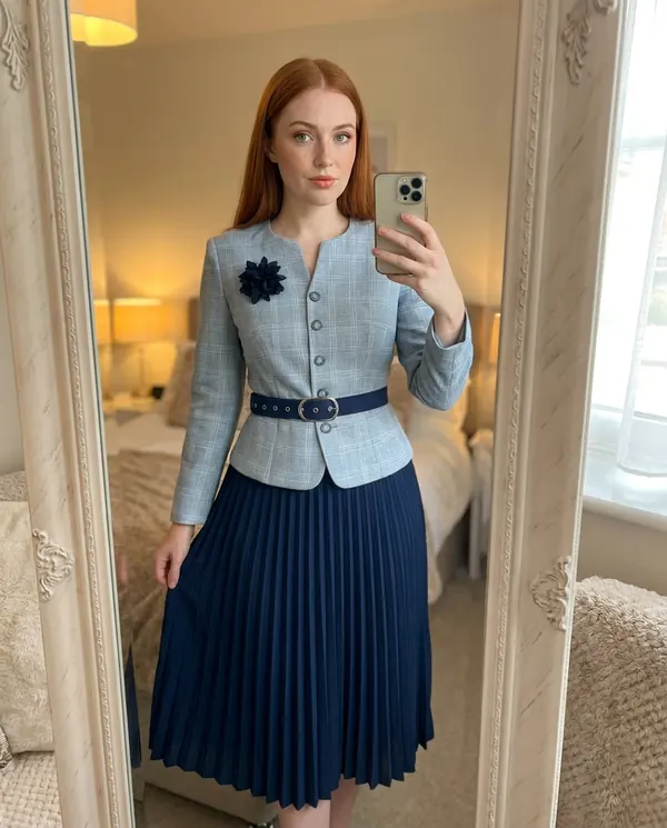 Satin Eve styling: Peplum Blazer and Pleated Midi Skirt Set
