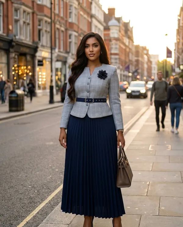 Satin Eve styling: Peplum Blazer and Pleated Midi Skirt Set