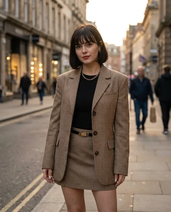 Satin Eve styling: Houndstooth Blazer and Mini Skirt Set