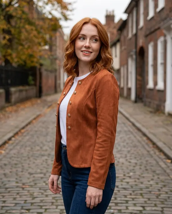 Satin Eve styling: Round-Neck Double-Breasted Jacket