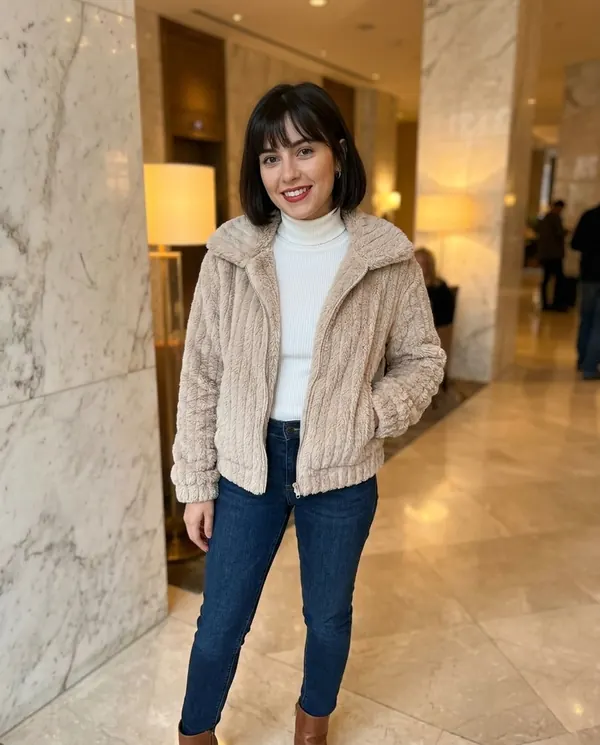 Satin Eve styling: Ribbed Faux Fur Fleece Jacket