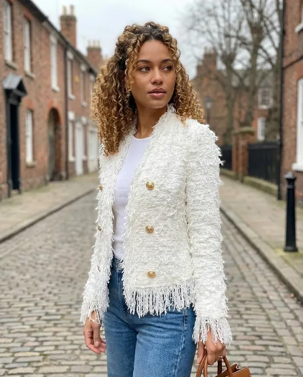 Satin Eve styling: Fringe Tweed Jacket