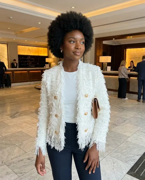 Satin Eve styling: Fringe Tweed Jacket