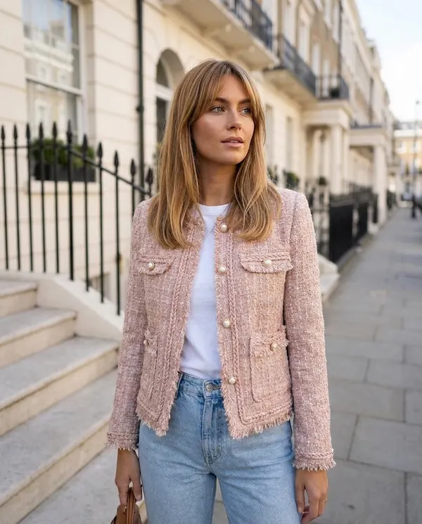 Satin Eve styling: Braid-Trim Tweed Jacket