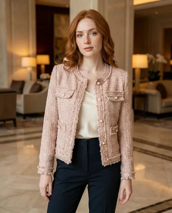 Satin Eve styling: Braid-Trim Tweed Jacket