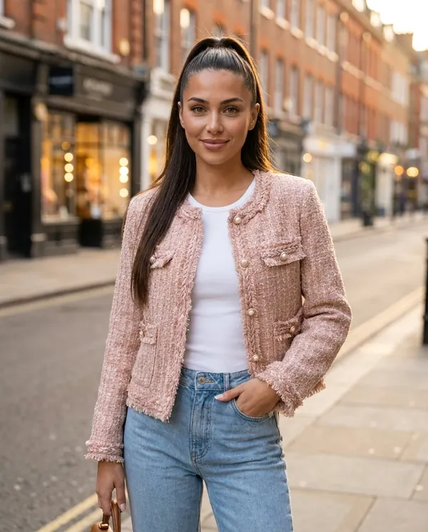 Satin Eve styling: Braid-Trim Tweed Jacket