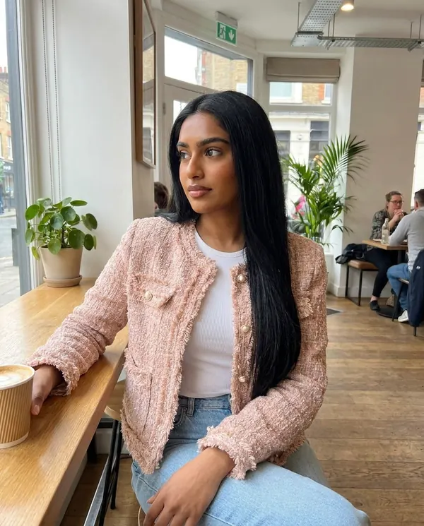 Satin Eve styling: Braid-Trim Tweed Jacket