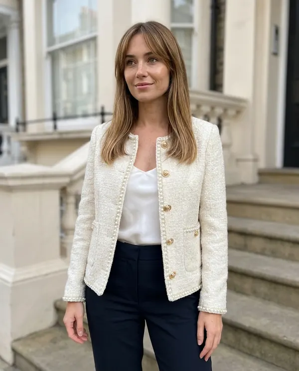 Satin Eve styling: Pearl-Trim Tweed Jacket