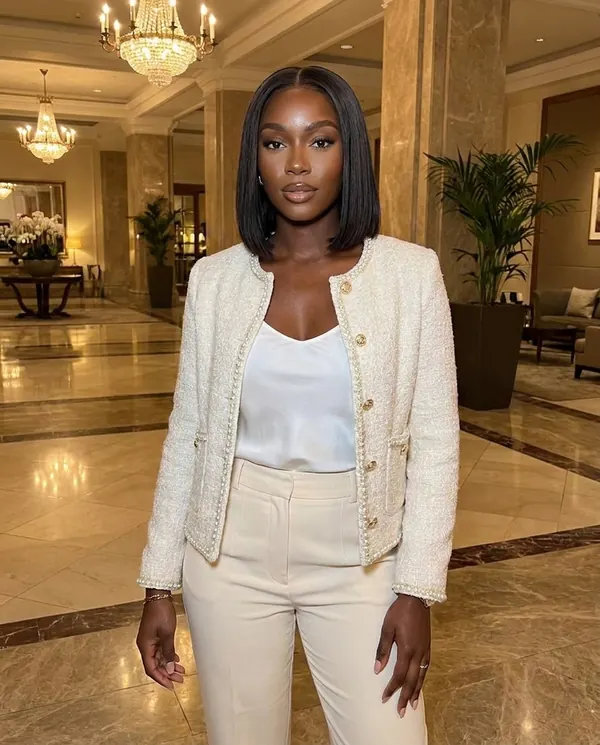 Satin Eve styling: Pearl-Trim Tweed Jacket