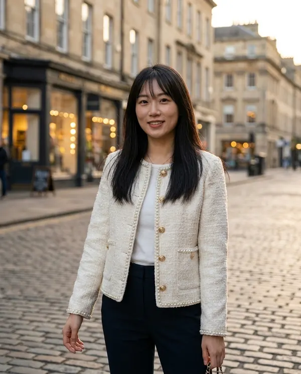 Satin Eve styling: Pearl-Trim Tweed Jacket