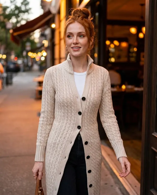 Satin Eve styling: Cable Knit Longline Cardigan