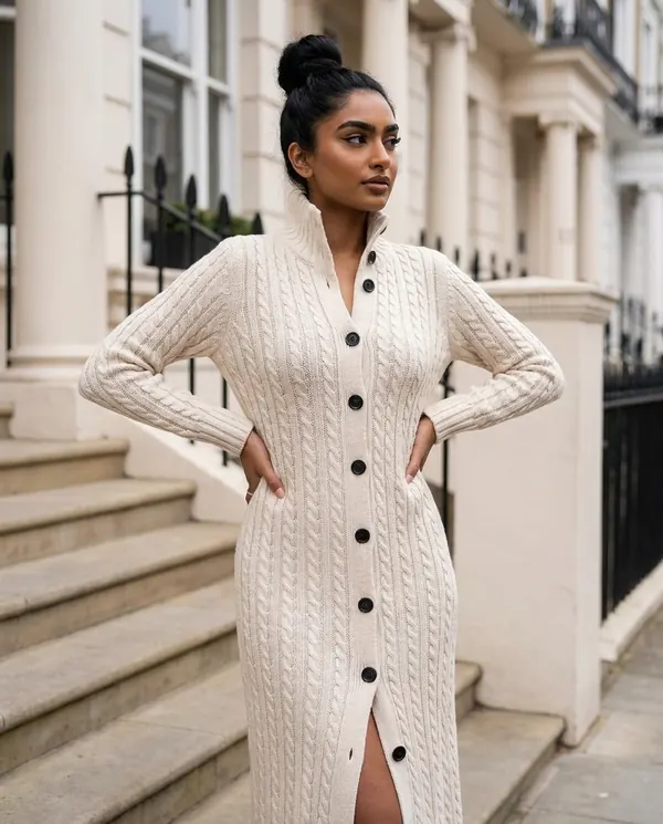 Satin Eve styling: Cable Knit Longline Cardigan