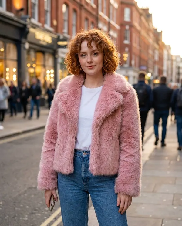 Satin Eve styling: Faux Fur Cropped Jacket