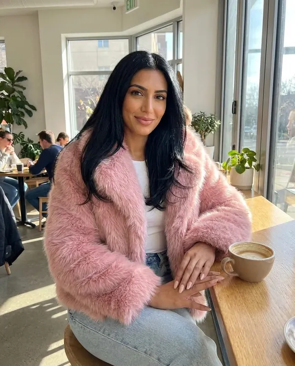 Satin Eve styling: Faux Fur Cropped Jacket
