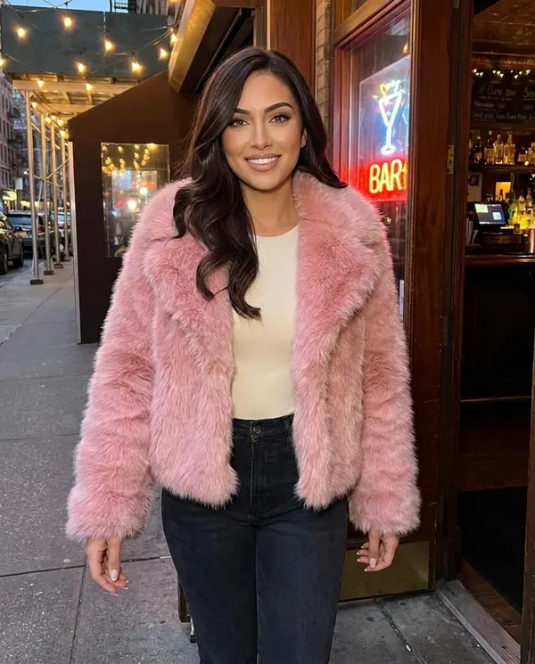 Satin Eve styling: Faux Fur Cropped Jacket