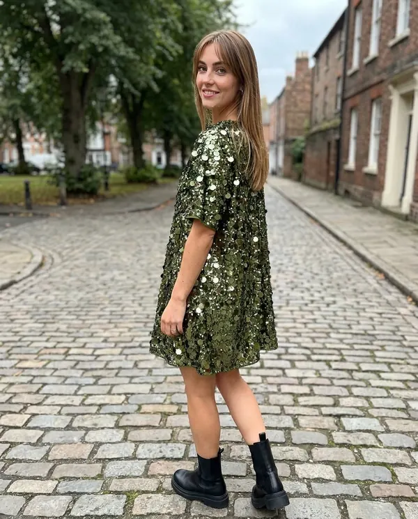 Satin Eve styling: Oversized Sequin Mini Tee Dress