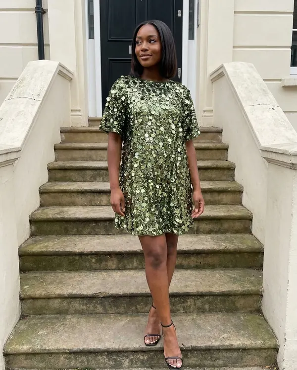 Satin Eve styling: Oversized Sequin Mini Tee Dress