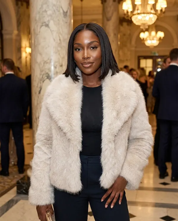 Satin Eve styling: Ivory Faux Fur Short Jacket