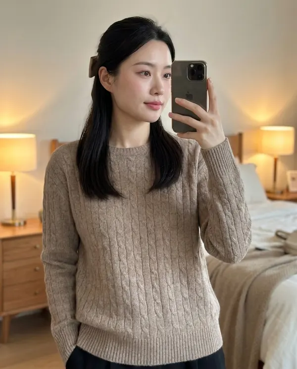 Satin Eve styling: Soft Cable Knit Crew Neck Jumper