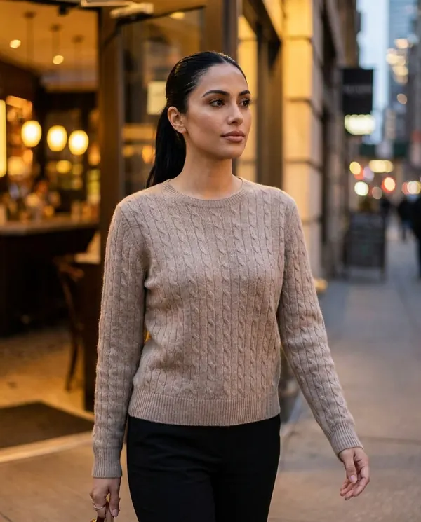 Satin Eve styling: Soft Cable Knit Crew Neck Jumper