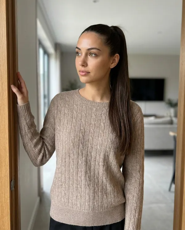 Satin Eve styling: Soft Cable Knit Crew Neck Jumper